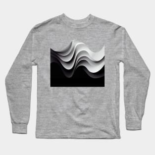 Black and White Graphic 3D Illusion of Waves Long Sleeve T-Shirt